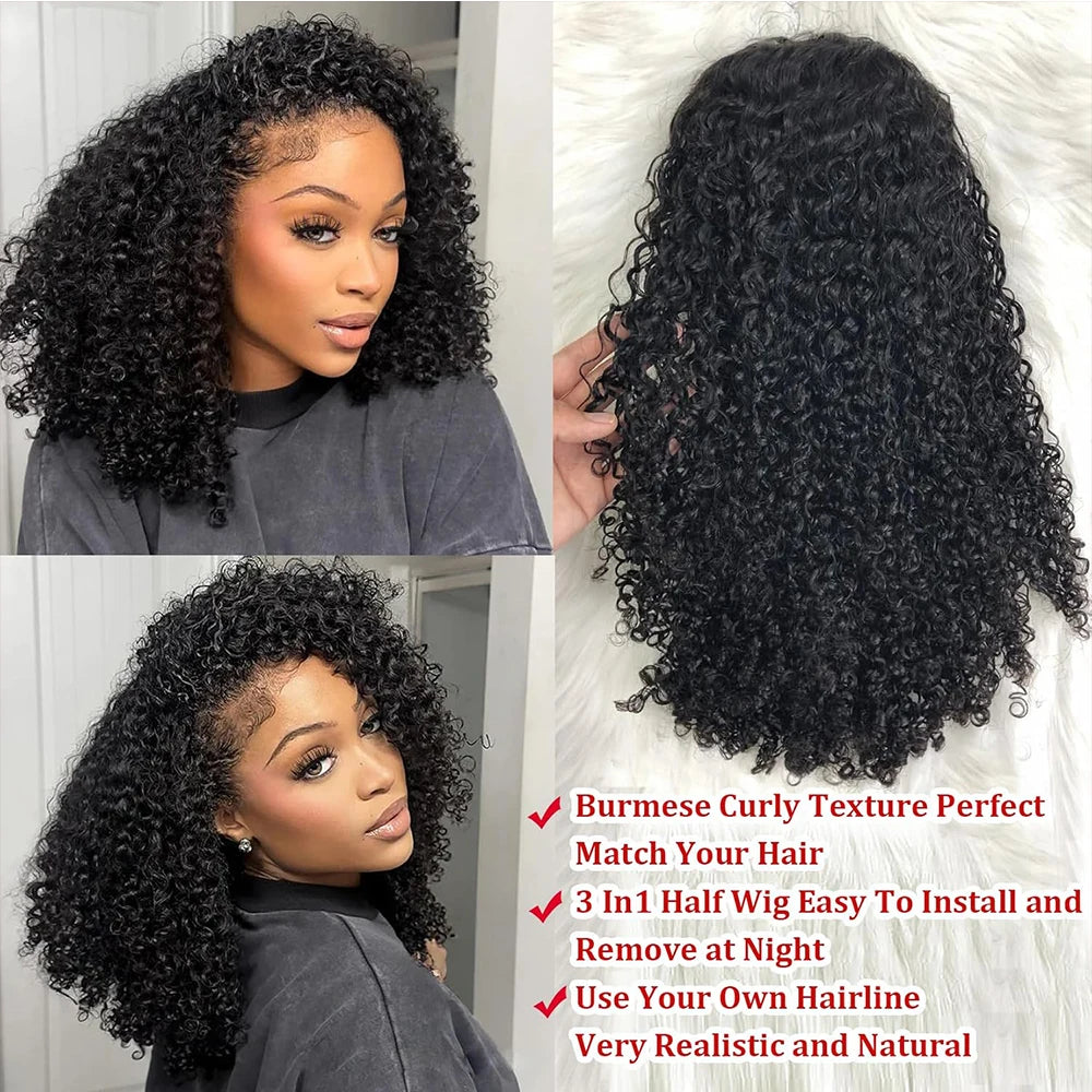 Glueless Kinky Curly Human Hair Half Wig