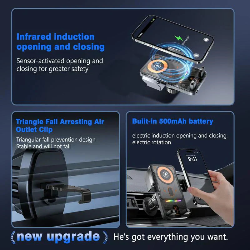 NOW! 2-in-1 Car Phone Holder & Wireless Charger – 360° Rotation, Strong Grip & Fast Charging