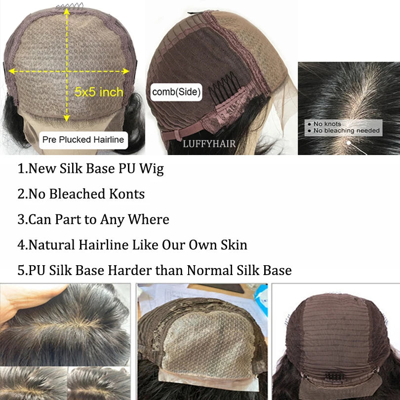 Body Wave Wig with Bangs, Silk Base Closure