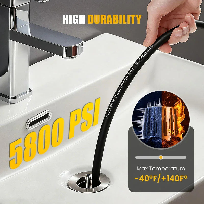 5800 PSI sewer cleaning kit – Rotating nozzle and reinforced hose for unclogging pipes