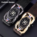 Leather belt for men with elegant crocodile leather pattern, with automatic buckle and made of cowhide