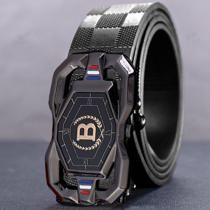 Leather belt for men with elegant crocodile leather pattern, with automatic buckle and made of cowhide