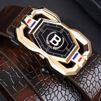 Leather belt for men with elegant crocodile leather pattern, with automatic buckle and made of cowhide