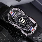 Leather belt for men with elegant crocodile leather pattern, with automatic buckle and made of cowhide