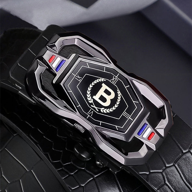 Leather belt for men with elegant crocodile leather pattern, with automatic buckle and made of cowhide