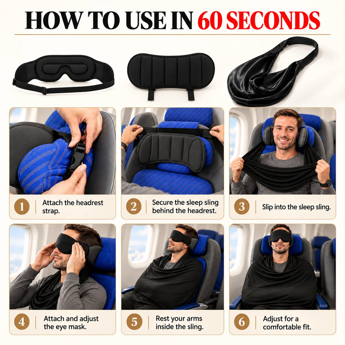 Ergonomic Airplane Headrest and Body Sling Kit