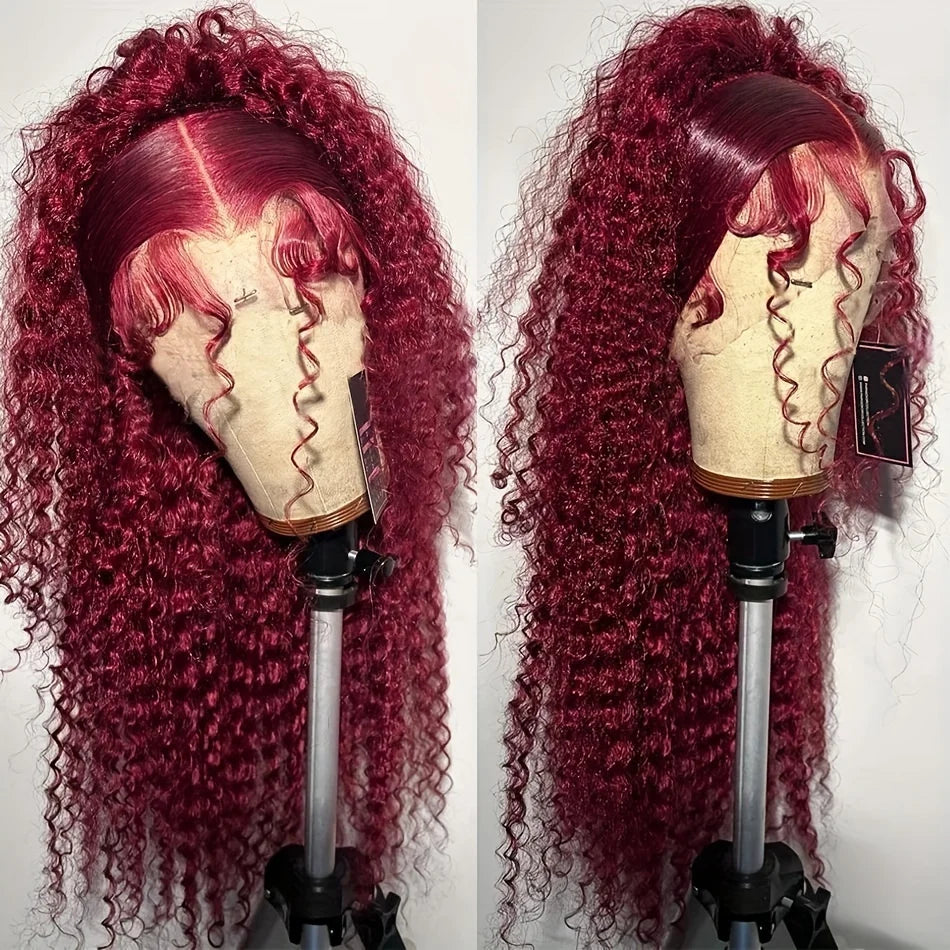 Burgundy 99J Deep Wave Lace Front Wig