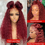 Burgundy 99J Deep Wave Lace Front Wig