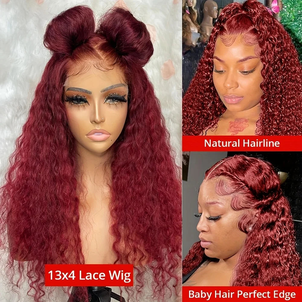 Burgundy 99J Deep Wave Lace Front Wig