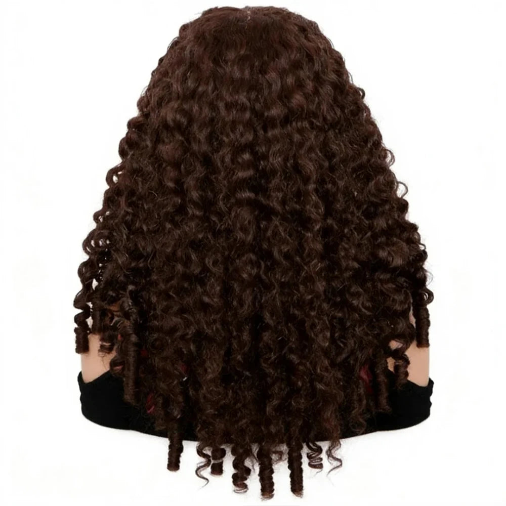 Chocolate Brown Burmese Curly Glueless Wig
