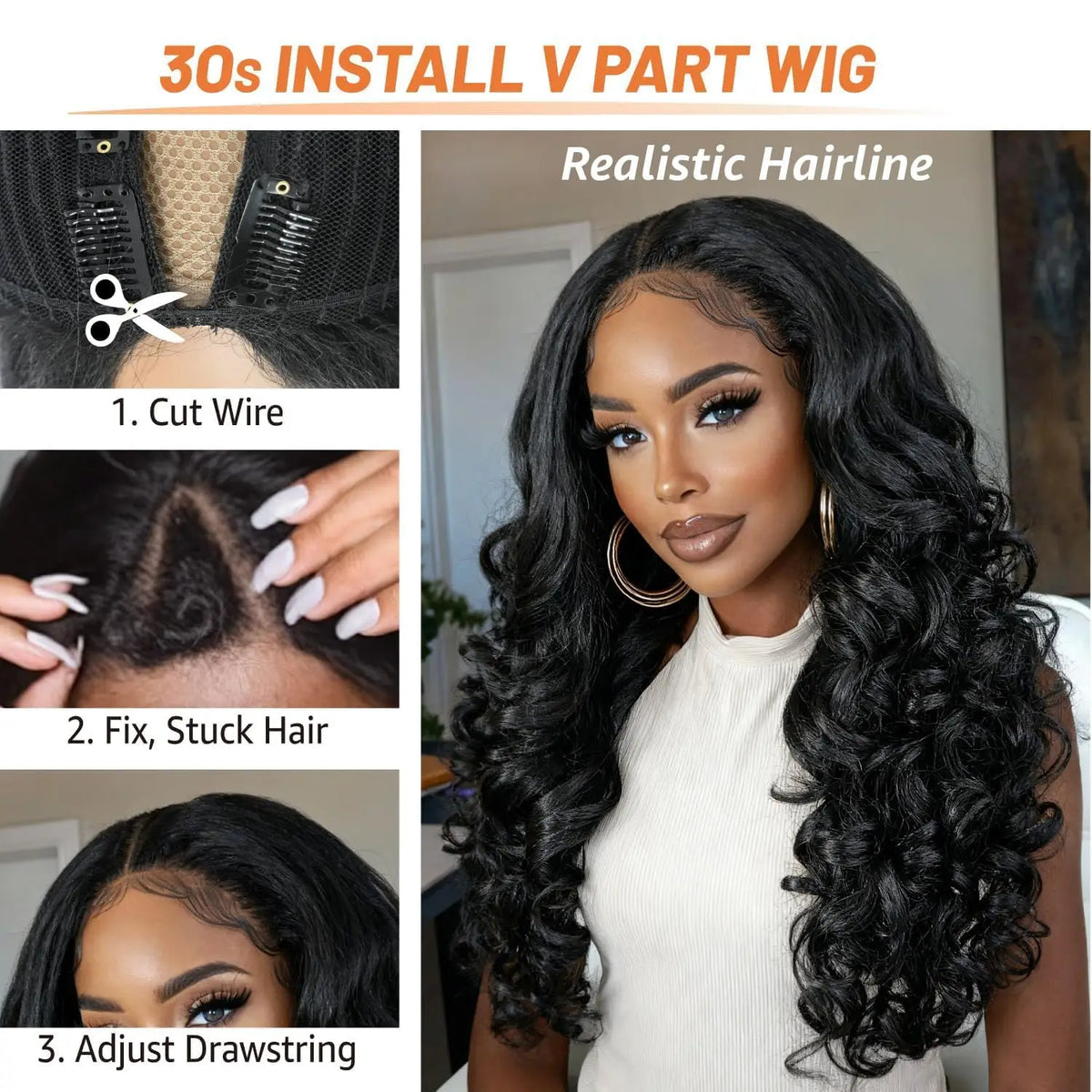 V-Part Yaki Loose Wave Glueless Wig