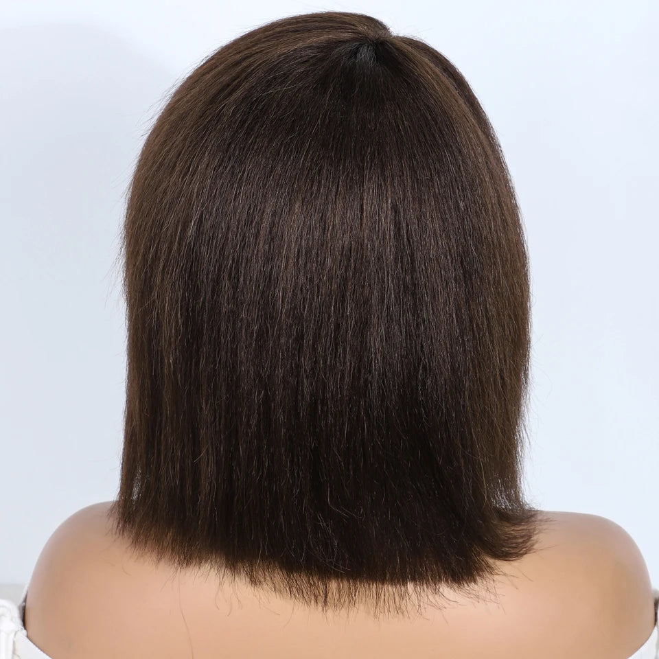 Natural Brown Kinky Straight Bob Wig