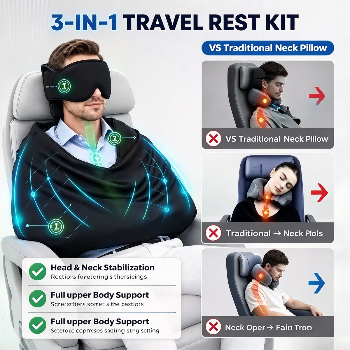 SleepCloud 3-in-1 Travel Sleep Set — Eye Mask + Head Support + Wrap