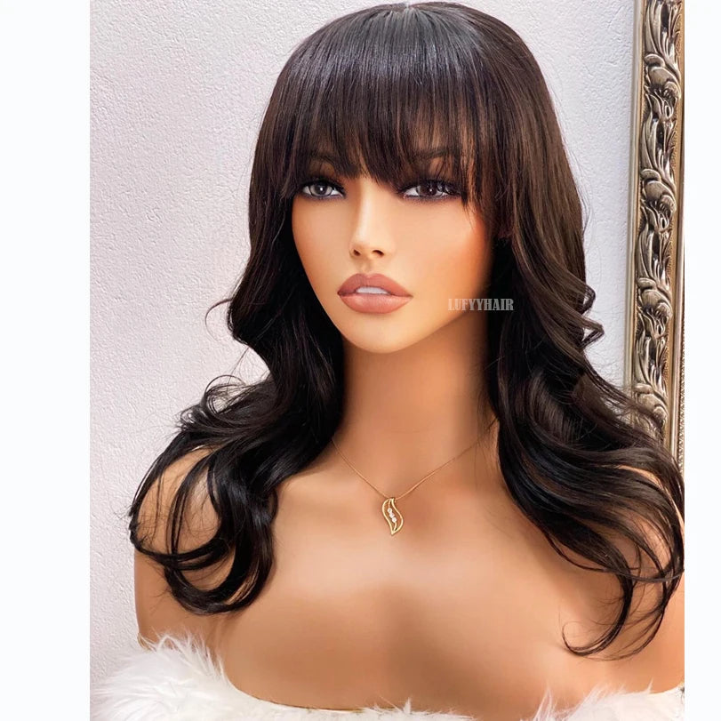 Body Wave Wig with Bangs, Silk Base Closure