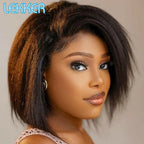 Natural Brown Kinky Straight Bob Wig