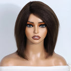 Natural Brown Kinky Straight Bob Wig