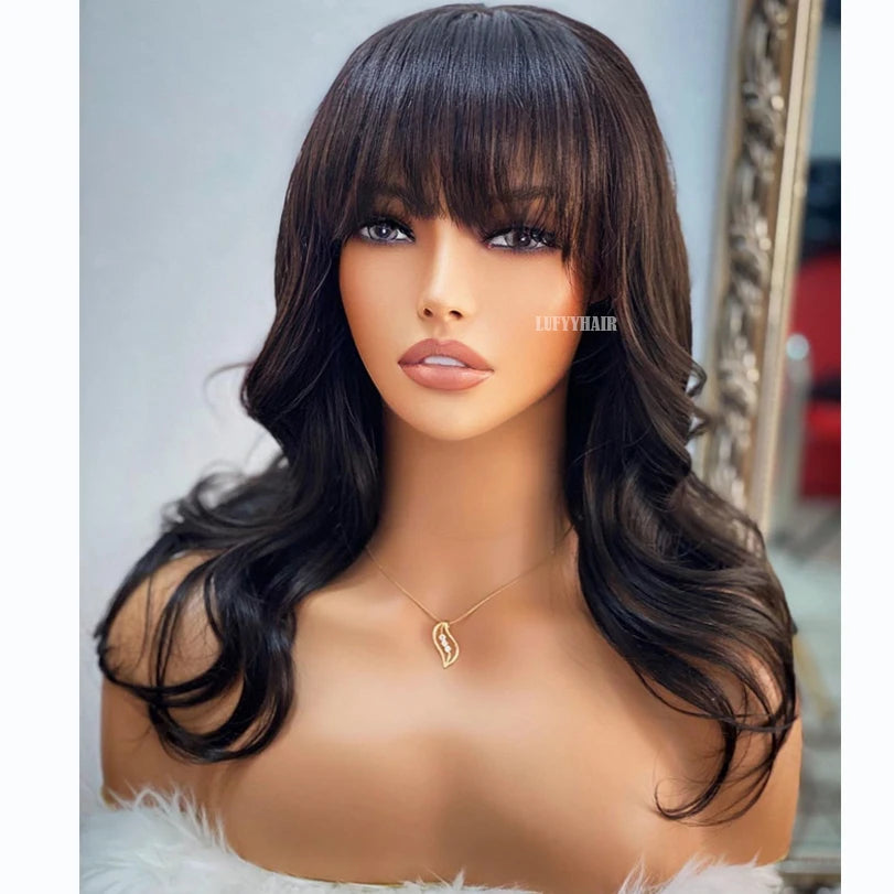 Body Wave Wig with Bangs, Silk Base Closure