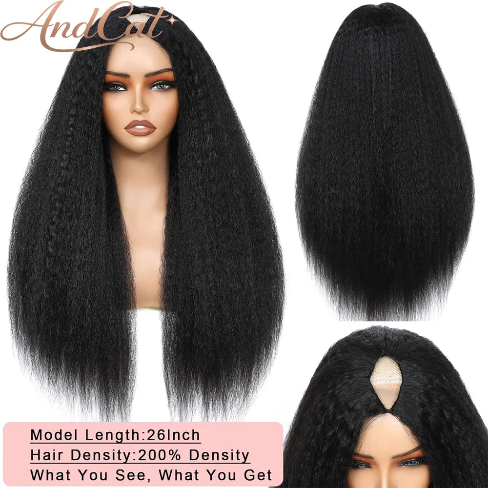 Kinky Straight Glueless V-Part Human Hair Wig
