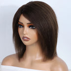 Natural Brown Kinky Straight Bob Wig