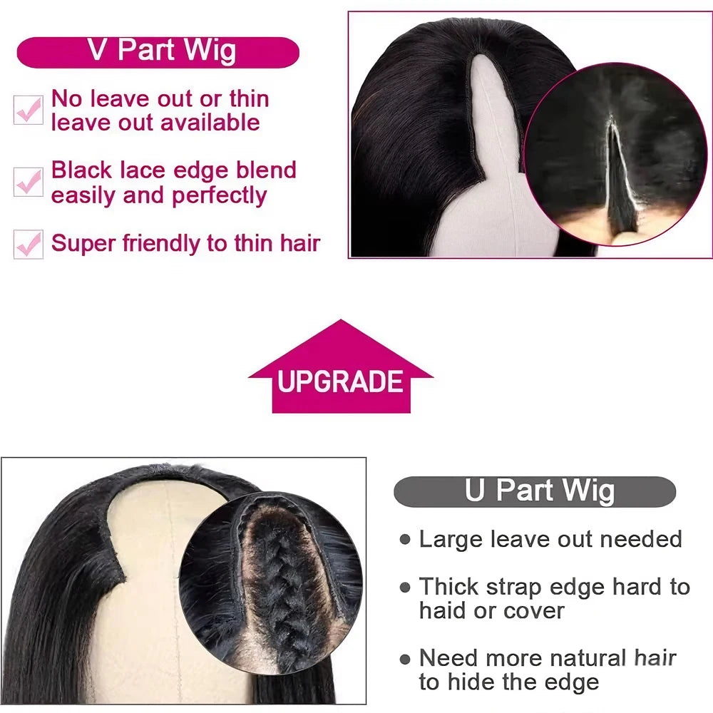 Glueless Straight V-Part Human Hair Wig
