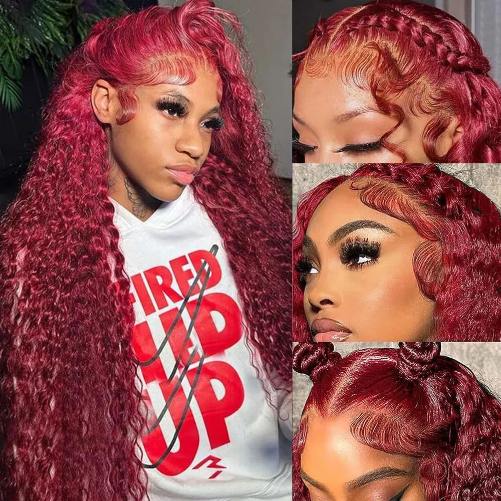 Burgundy 99J Deep Wave Lace Front Wig