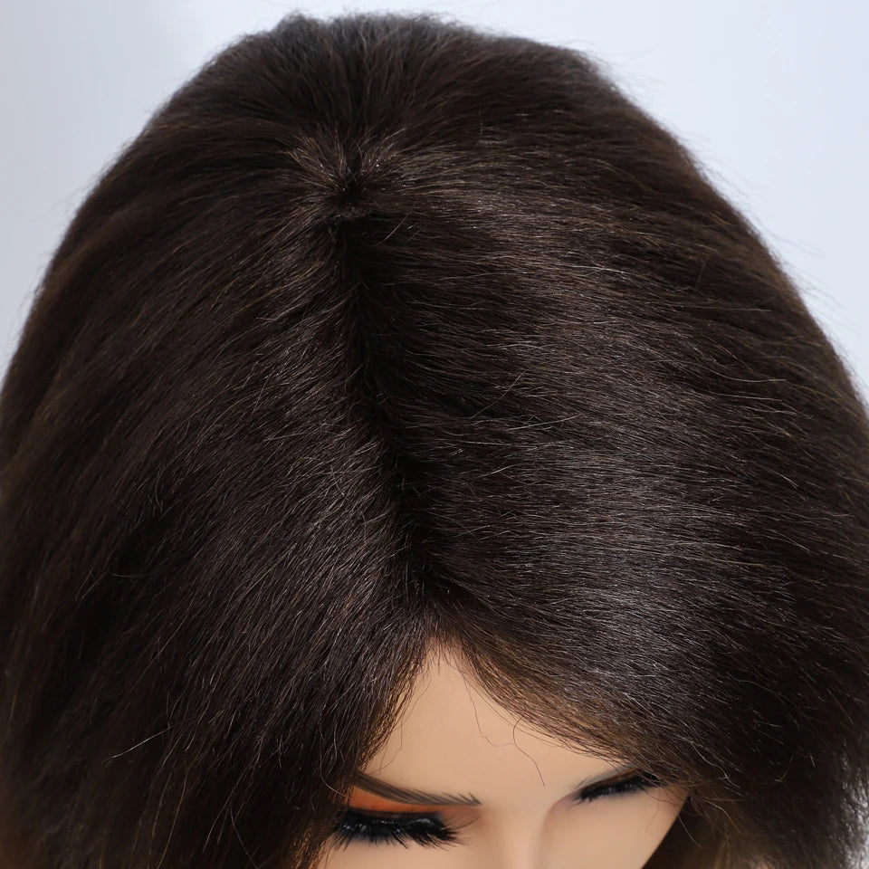 Natural Brown Kinky Straight Bob Wig