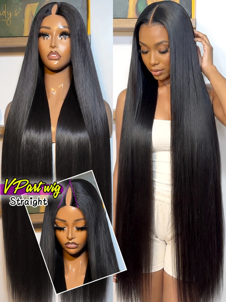 Glueless Straight V-Part Human Hair Wig