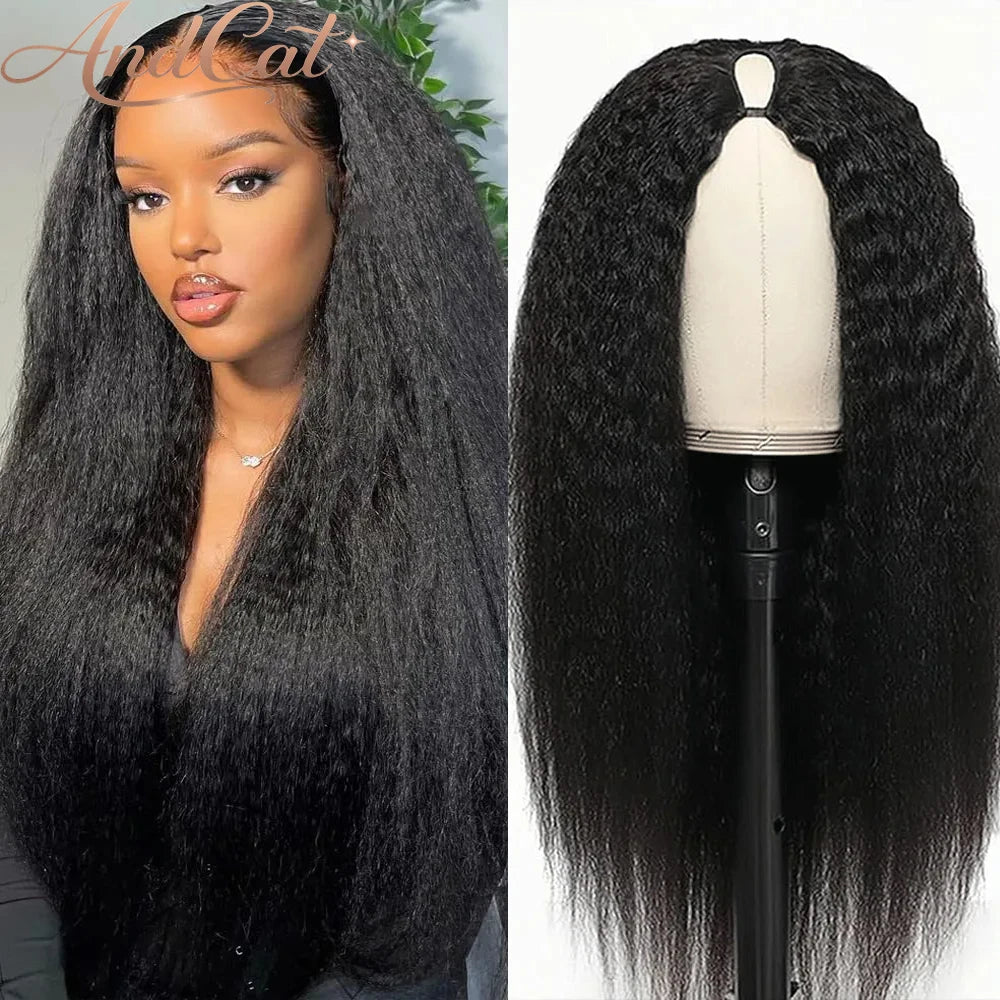 Kinky Straight Glueless V-Part Human Hair Wig