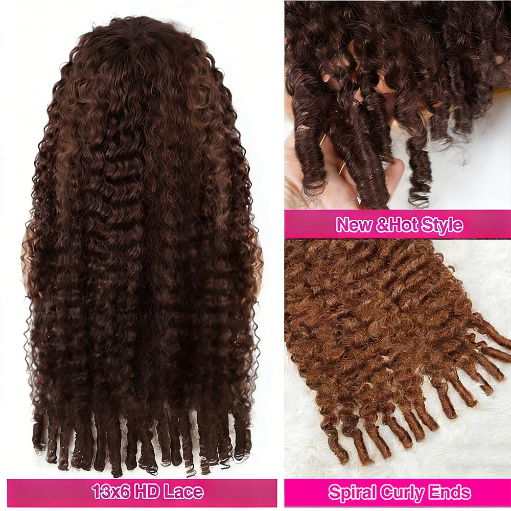 Chocolate Brown Burmese Curly Glueless Wig