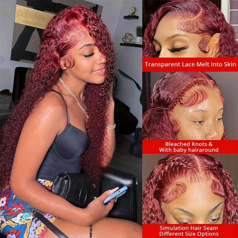 Burgundy 99J Deep Wave Lace Front Wig