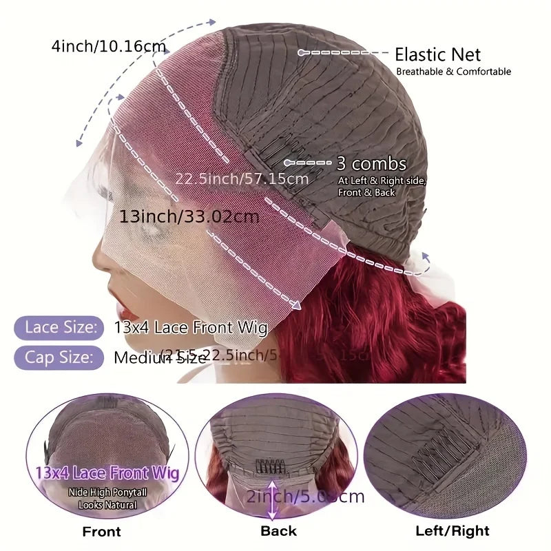 Burgundy 99J Deep Wave Lace Front Wig