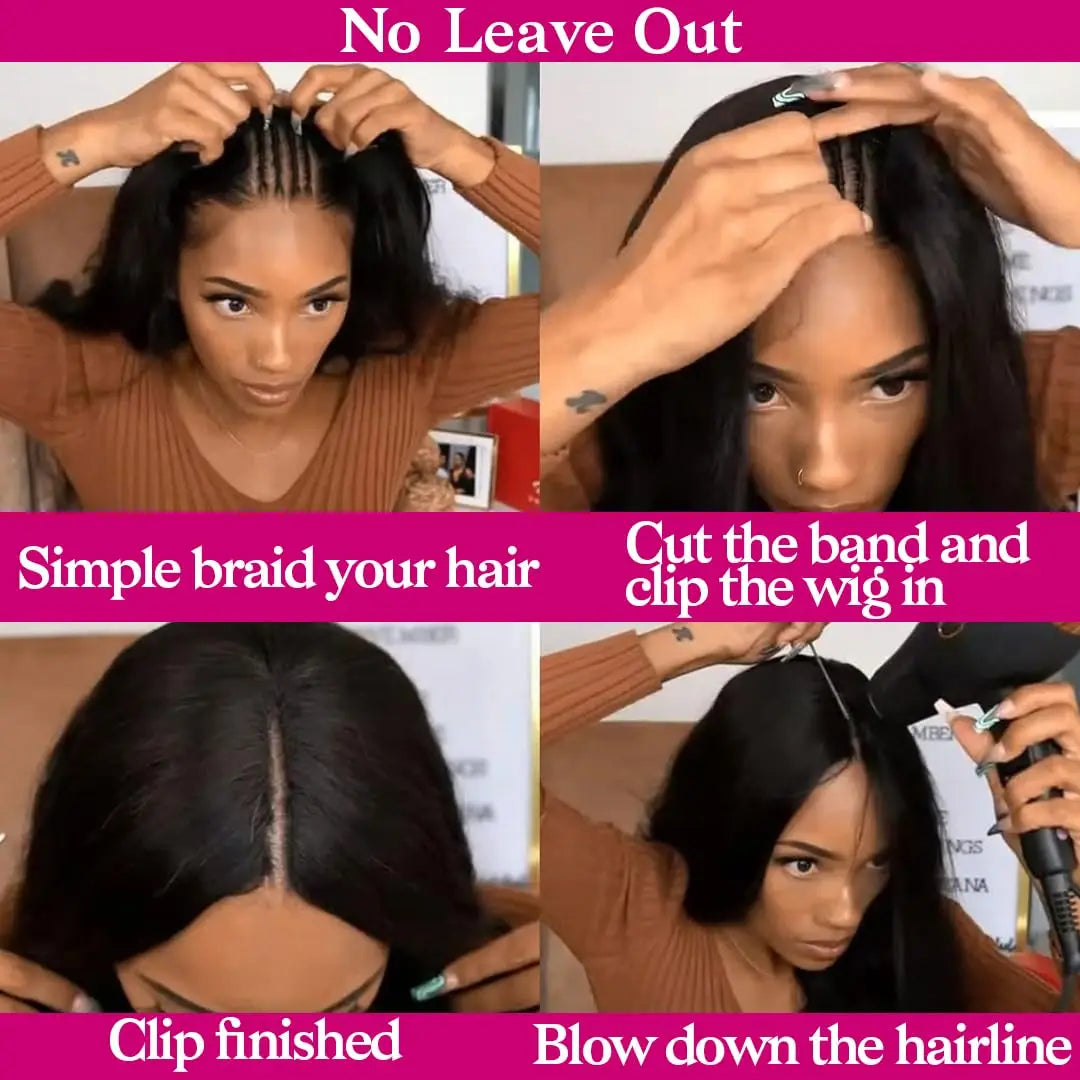 Glueless Straight V-Part Human Hair Wig