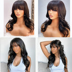 Body Wave Wig with Bangs, Silk Base Closure