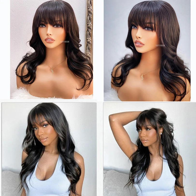 Body Wave Wig with Bangs, Silk Base Closure