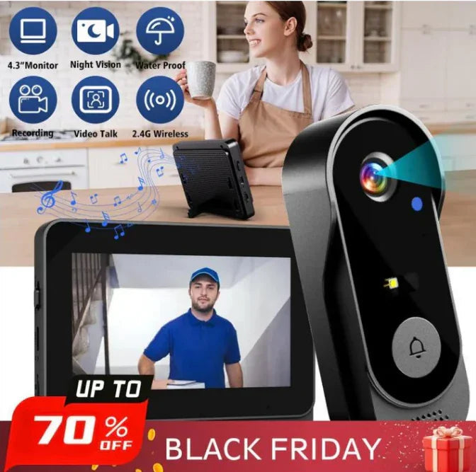 New Year's Special Offer Wireless doorbell camera: 1080P, 170° angle, 4.3-inch screen, IPX65 outdoor waterproof, night vision