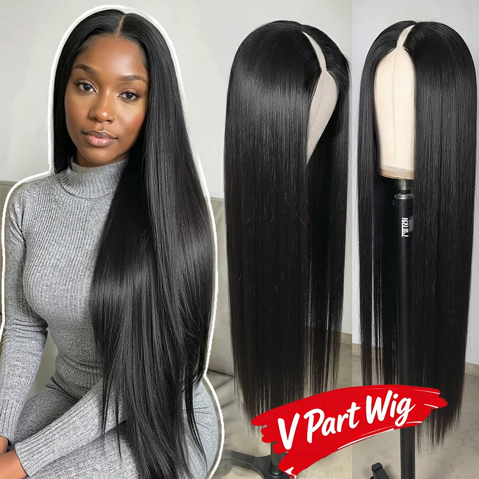 Glueless Straight V-Part Human Hair Wig