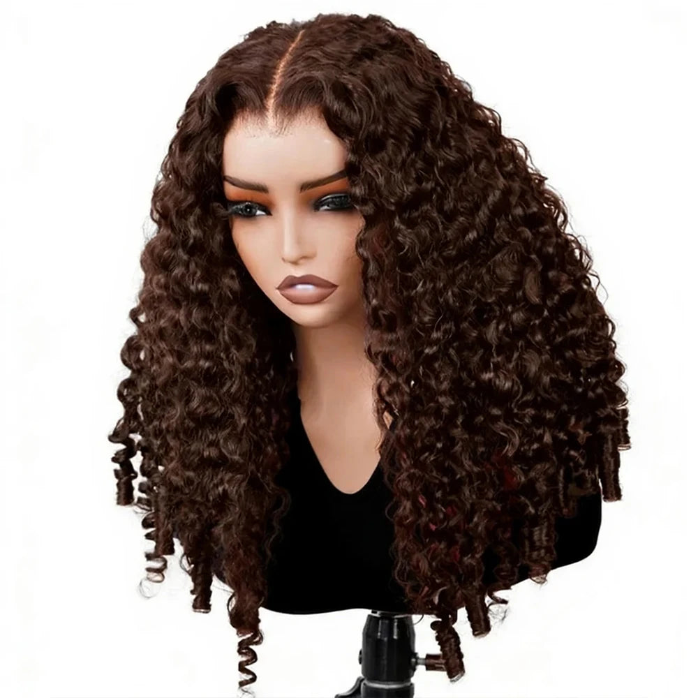 Chocolate Brown Burmese Curly Glueless Wig