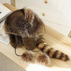 Raccoon Tail Mood Hat – Retro Y2K Detachable Fluffy Earmuffs, Hypoallergenic Winter Accessory, Machine-Washable, Cozy Cottagecore Style for Outdoor and Casual Wear