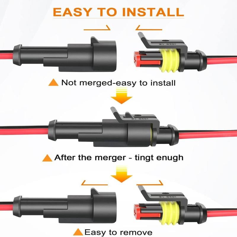 18 AWG Waterproof Male/Female Electrical Connectors—Suitable for truck, motorcycle, marine, and other wire connections