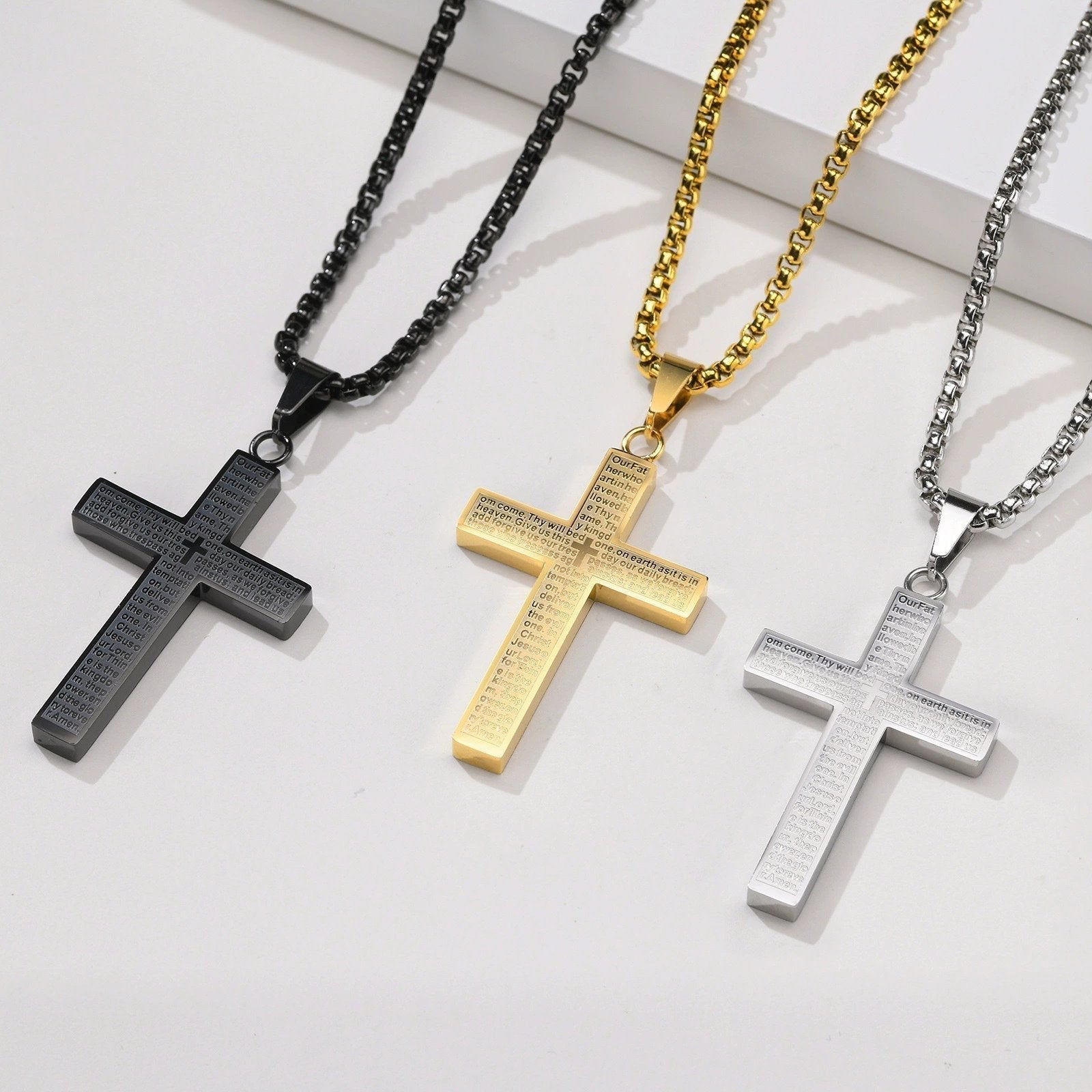 Lord's Prayer Scibble Cross Necklace