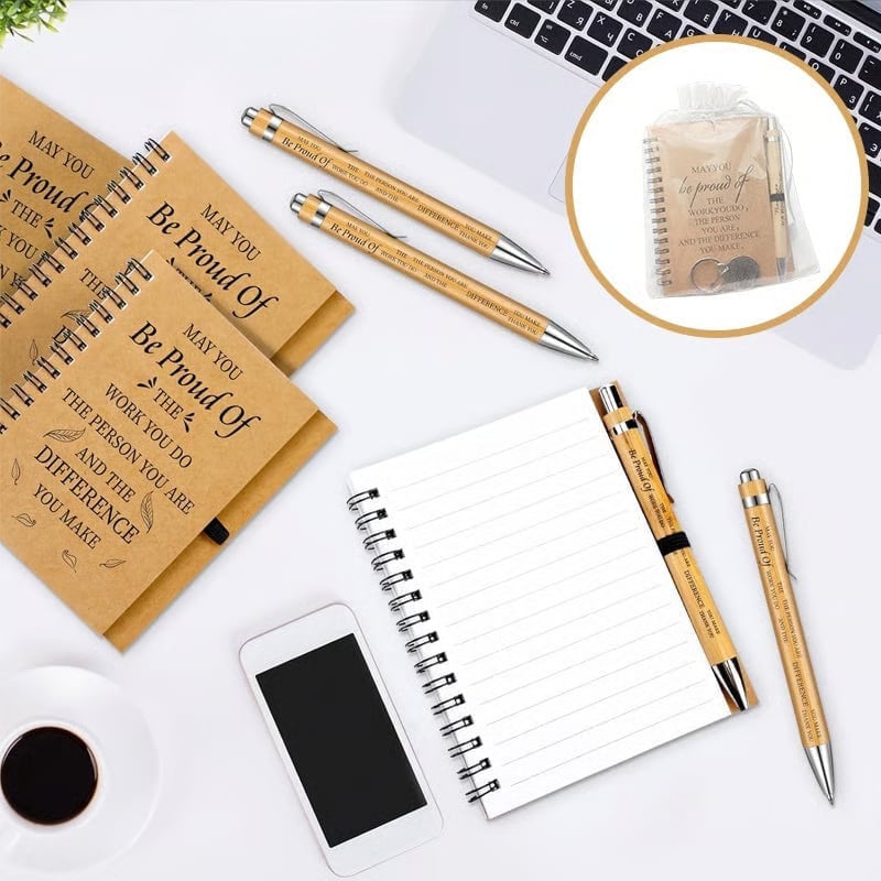 “Proud of You" Inspirational Keychain, Notepad & Bamboo Pen Gifts Set