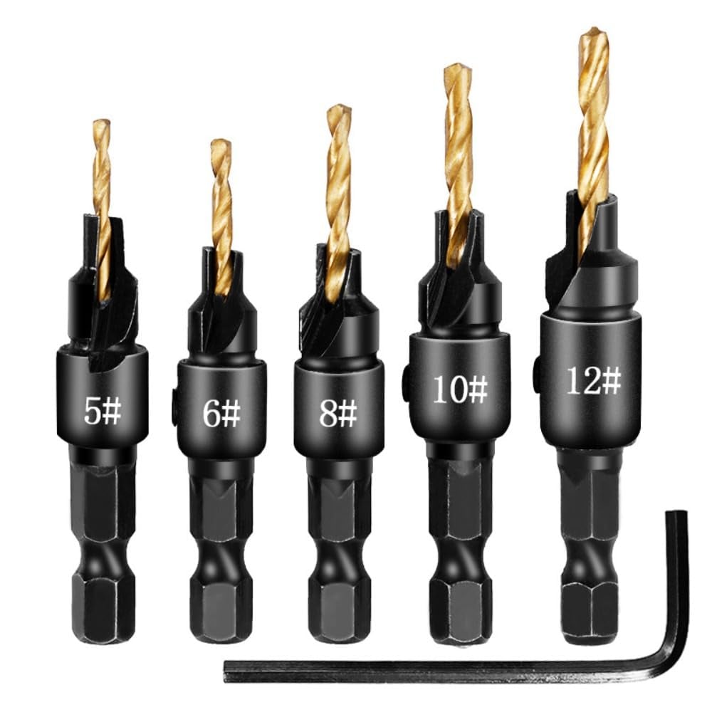 5PCS Countersink Drill Bit Set – Precision Drilling for Perfect Screw Holes