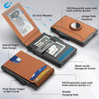 Men's Simple Bifold Wallet- with Pop Up Aluminum Case Money Clip Slim Leather Slots Credit Card Holder RFID Blocking Bifold Minimalist Wallet