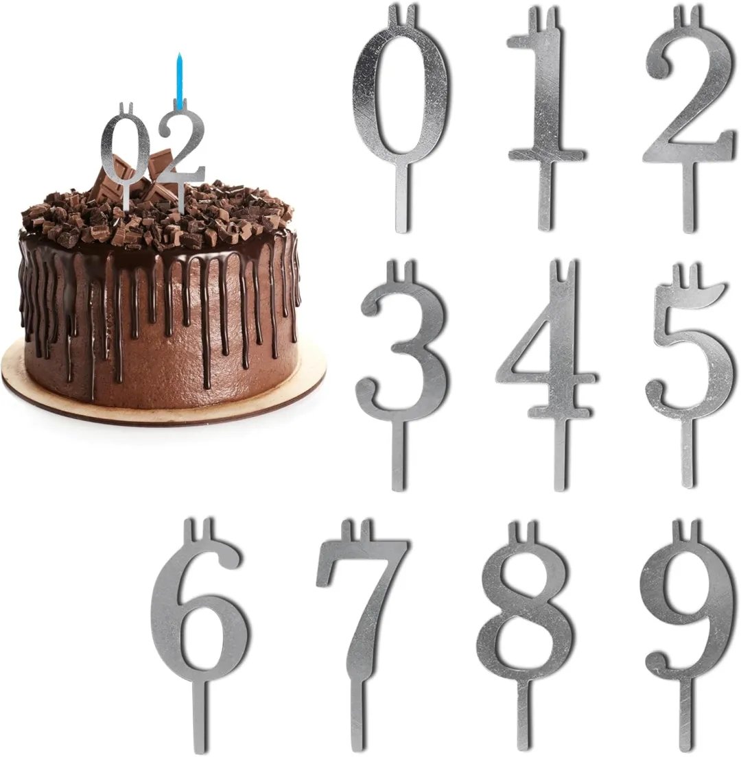 Numbered Aluminum Birthday Cake Candle Holder Set