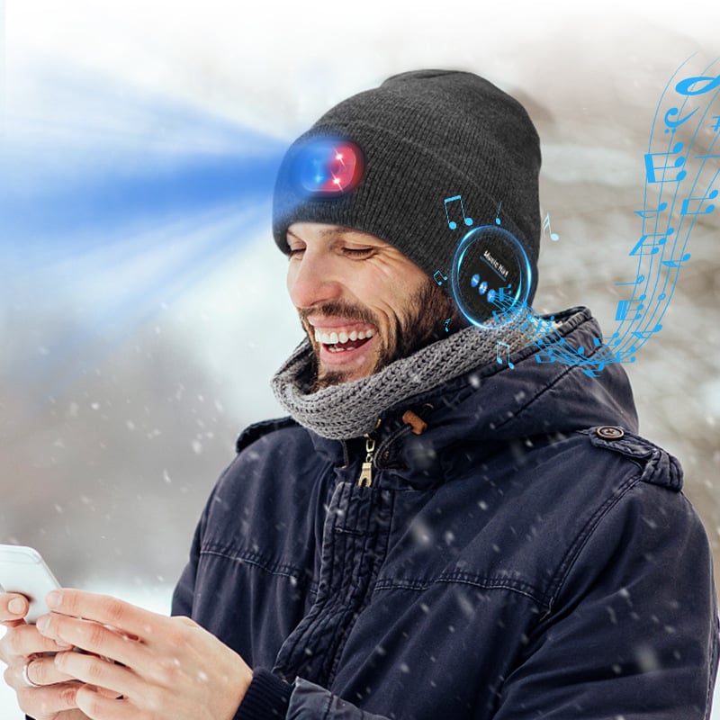 Winter— Gift Bluetooth Beanie with LED Headlight and Removable Speakers