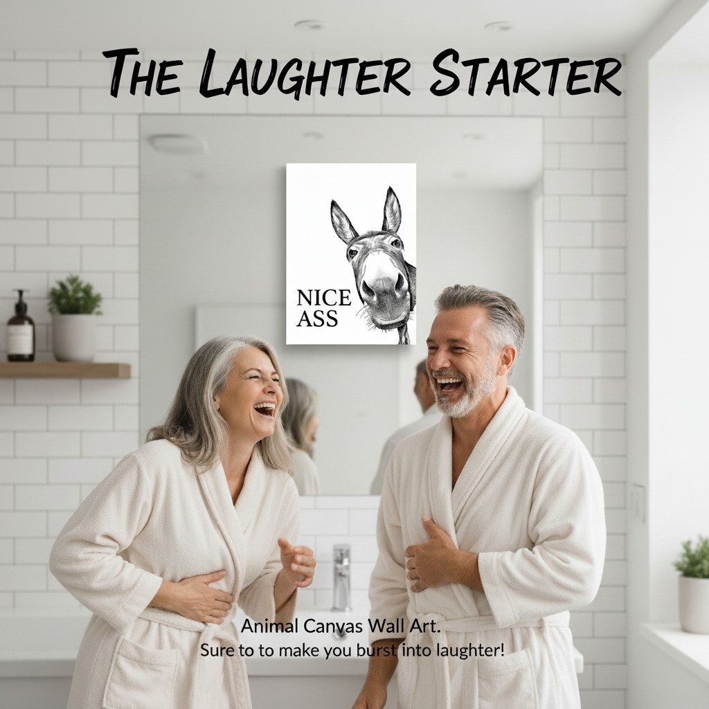 Funny Bathroom Wall Art - "Nice Ass" Donkey Print