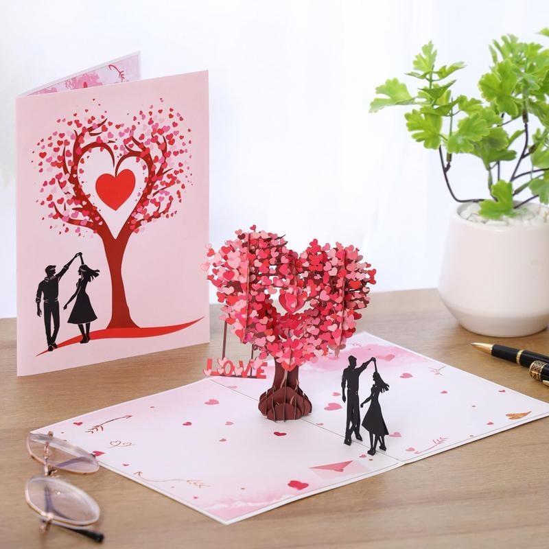 Pop Up Anniversary Card, 3D Valentine's Day Anniversary Card with Love Tree & Hearts