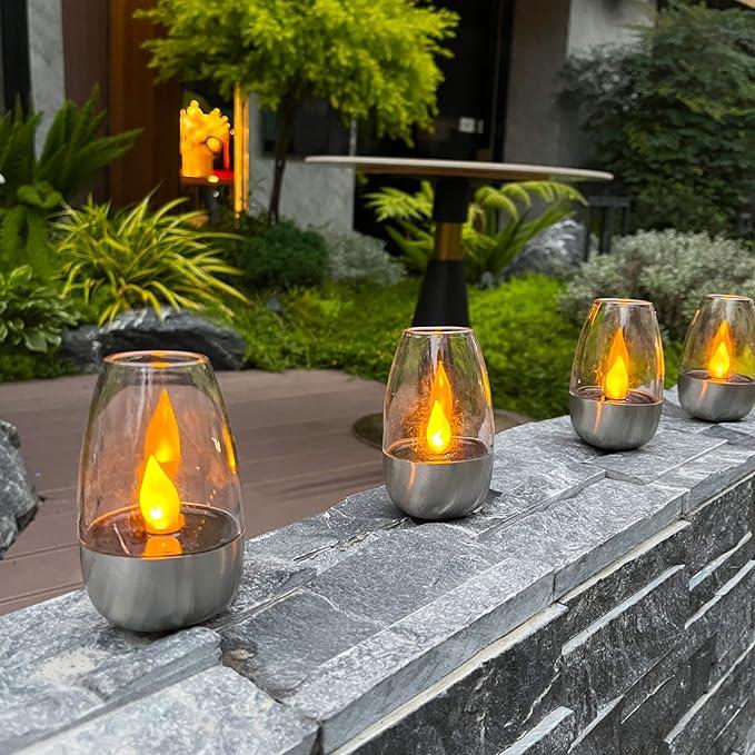 Solar Power Tea Lights Outdoor Flameless Flicker