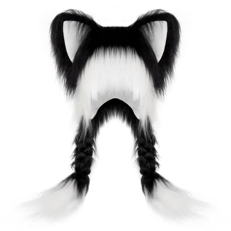 Soft Furry Animal Ear Hat with Braids