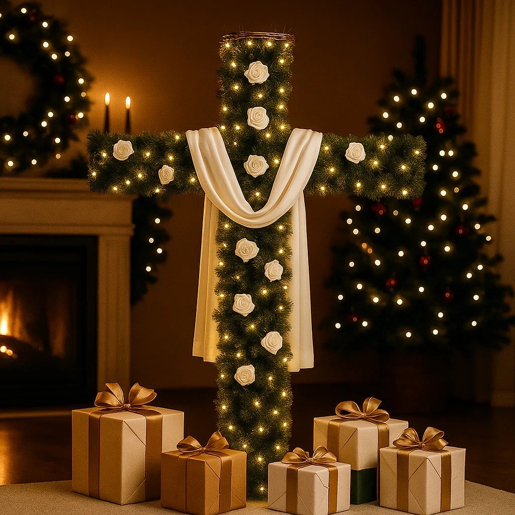 Handmade Illuminated Christmas Cross – A Symbol of Light & Hope